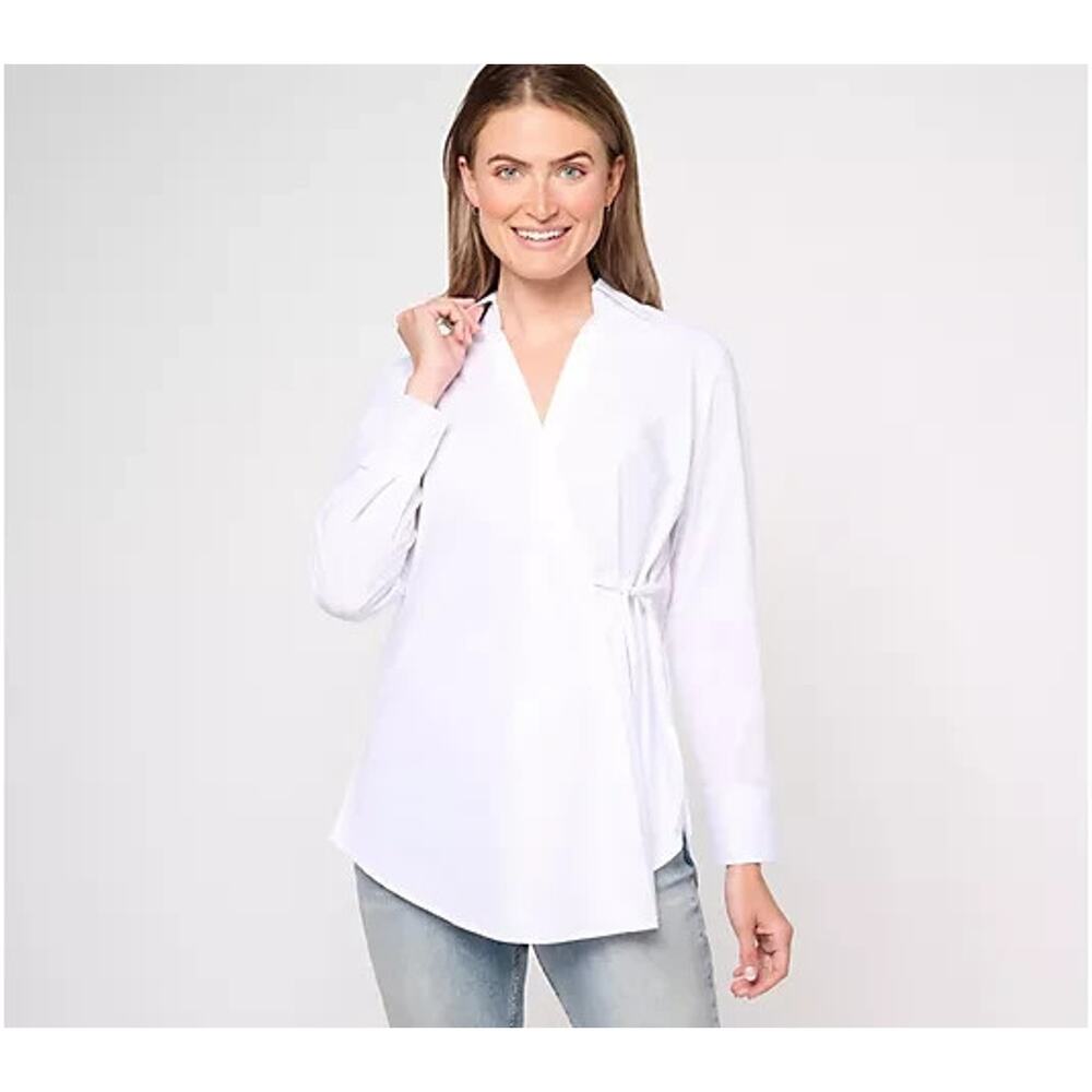 Studio Park x Leah Williams Woven Collared Wrap Shirt Womens Small White Classic